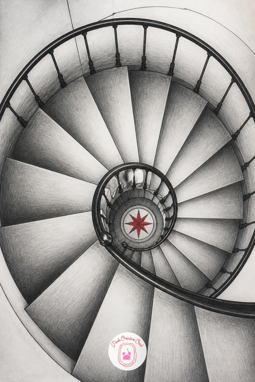 Spiral Staircase From Above — Challenge your sense of perspective with a spiral staircase drawn as if looking straight down from above it. 3d illusion drawing