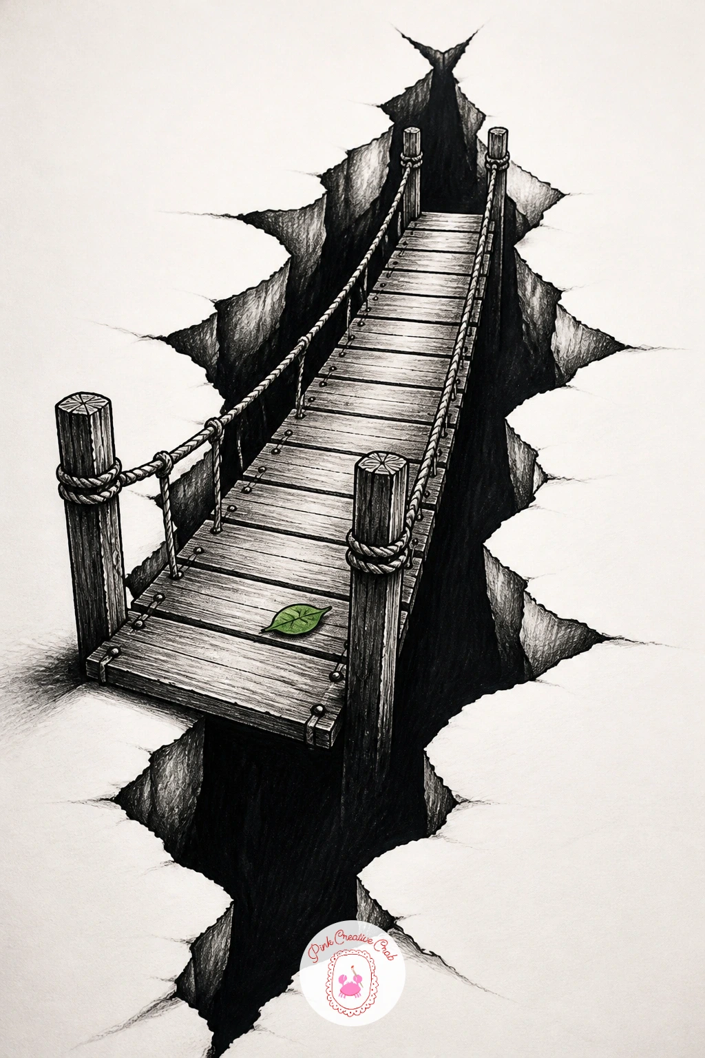 Bridge Over a Gap in the Paper — Keep working with overhead perspective but add a sense of real risk with a small bridge spanning a torn gap in the page. 3d