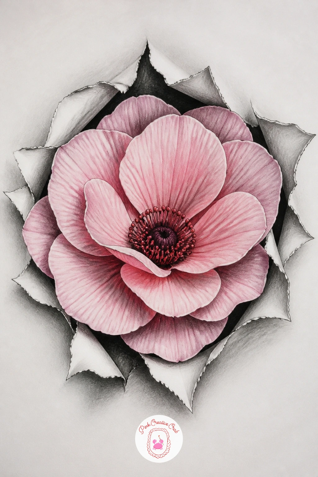 Flower Popping Out of the Page — Bring in some botanical softness with a single flower that appears to push forward out of the paper's surface. 3d illusion