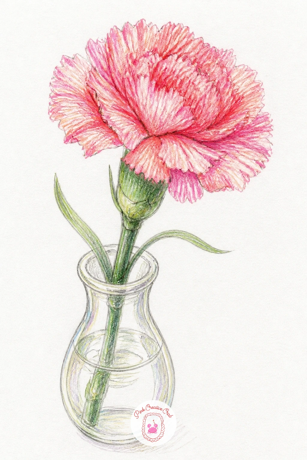 Carnation In A Bud Vase — A carnation in a bud vase is the perfect subject for practicing proportion, since the narrow glass next to the wide ruffled bloom