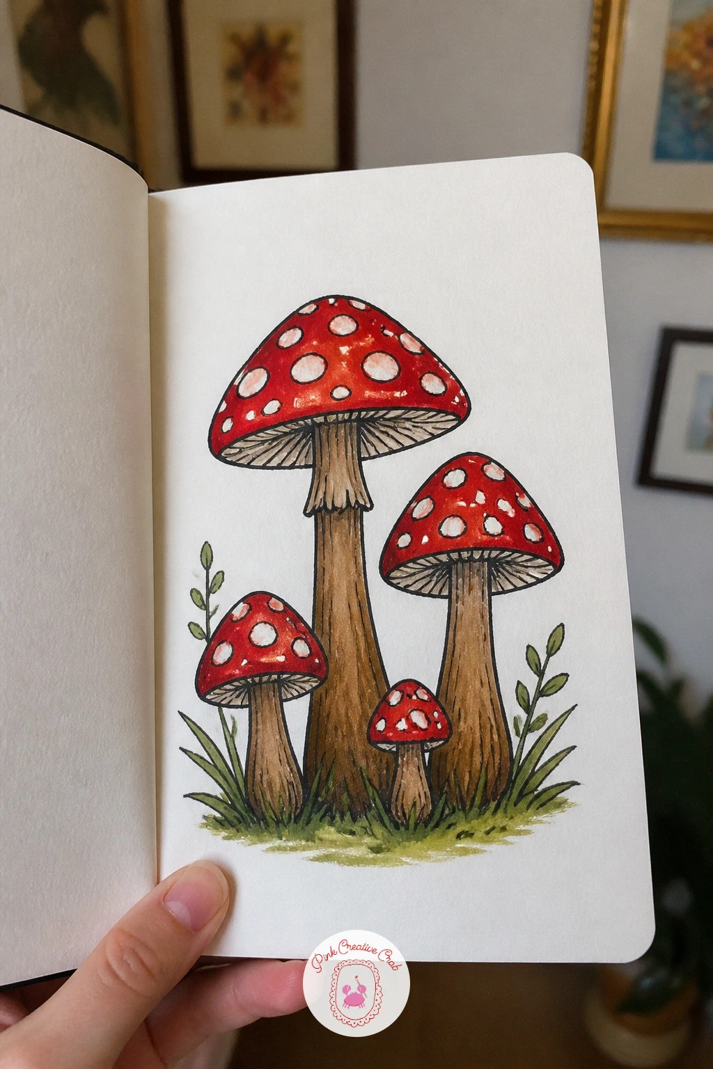Mushroom Forest Cover — A mushroom forest cover moves the design into a small scene rather than a single motif, with three or four mushrooms of different