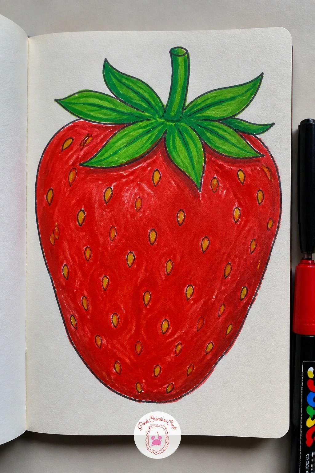 Giant Strawberry Cover — A giant strawberry works as one bold shape filling almost the whole cover, so it rewards confident painting more than careful drawing.