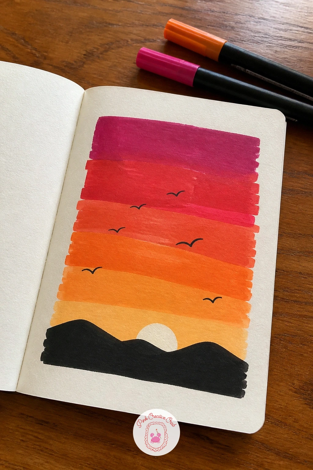 Painted Sunset Cover — A painted sunset covers the whole front in soft bands of color, which makes it one of the most forgiving designs since there is no