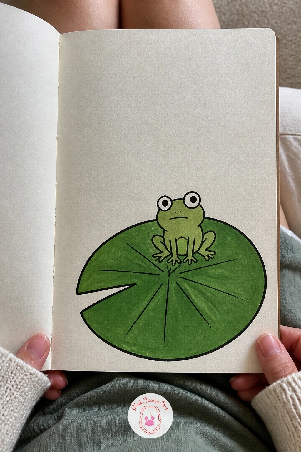 Frog on a Lily Pad Cover — A frog on a lily pad sits as a single charming scene near the bottom corner of the cover, leaving the rest of the space open and