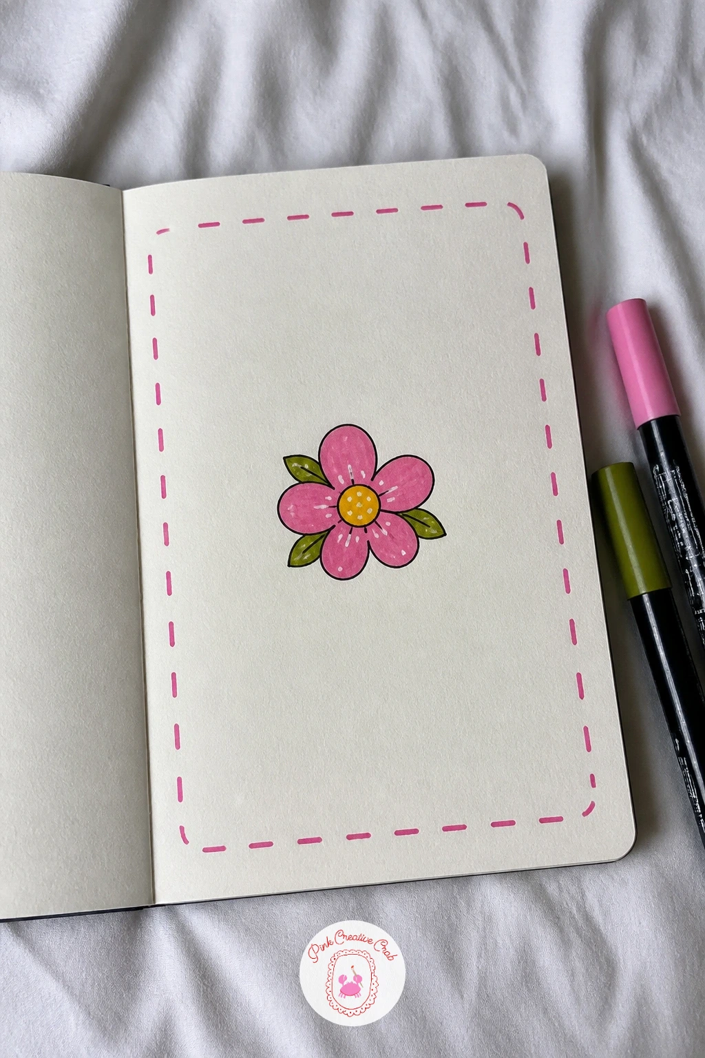 Stitched-Look Border Cover — A stitched-look border frames the whole cover with a painted line of dashes running just inside the edge, like the whole book has