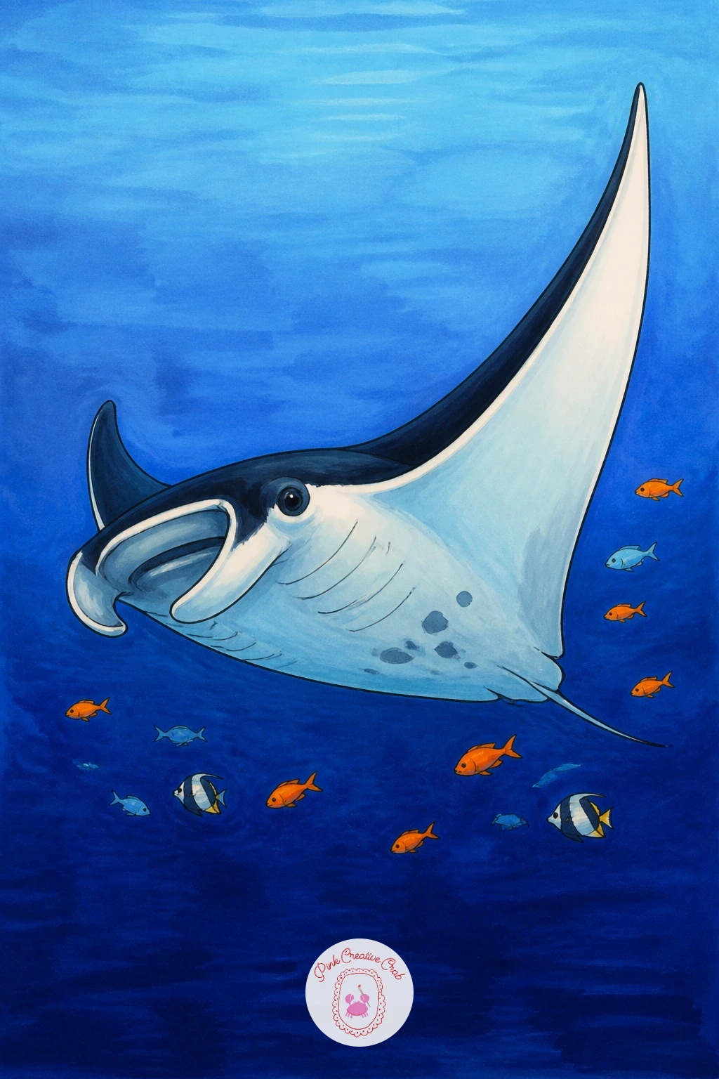 Manta Ray With Fish Around It — Scale things up with a manta ray with fish around it, the biggest and most dramatic ray on this list. Stingray drawing