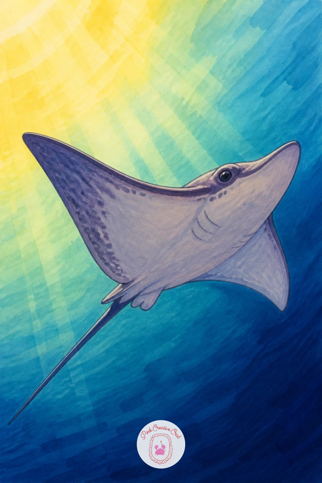 Stingray In A Sunbeam — Bring in light with a stingray in a sunbeam, where shafts of sunlight cut down through the water and land across the ray's back.