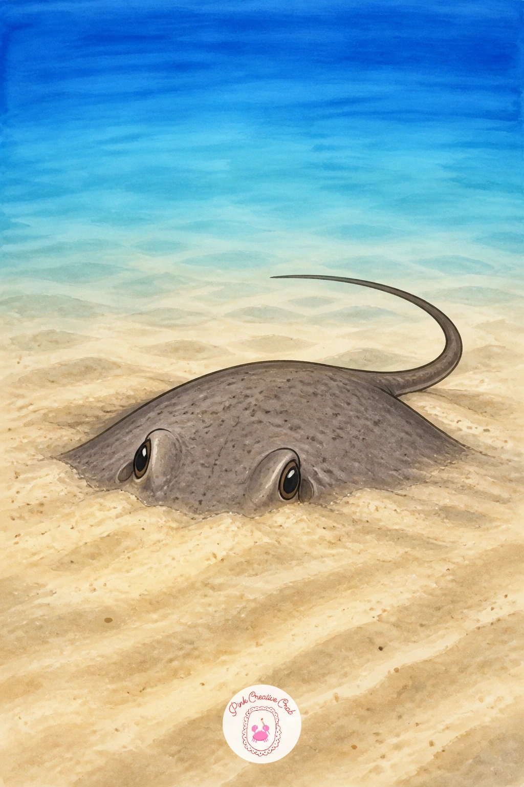 Stingray Half Buried In Sand — Try a stingray half buried in sand next, a pose rays actually rest in and a fun excuse to texture the seabed a little. Stingray