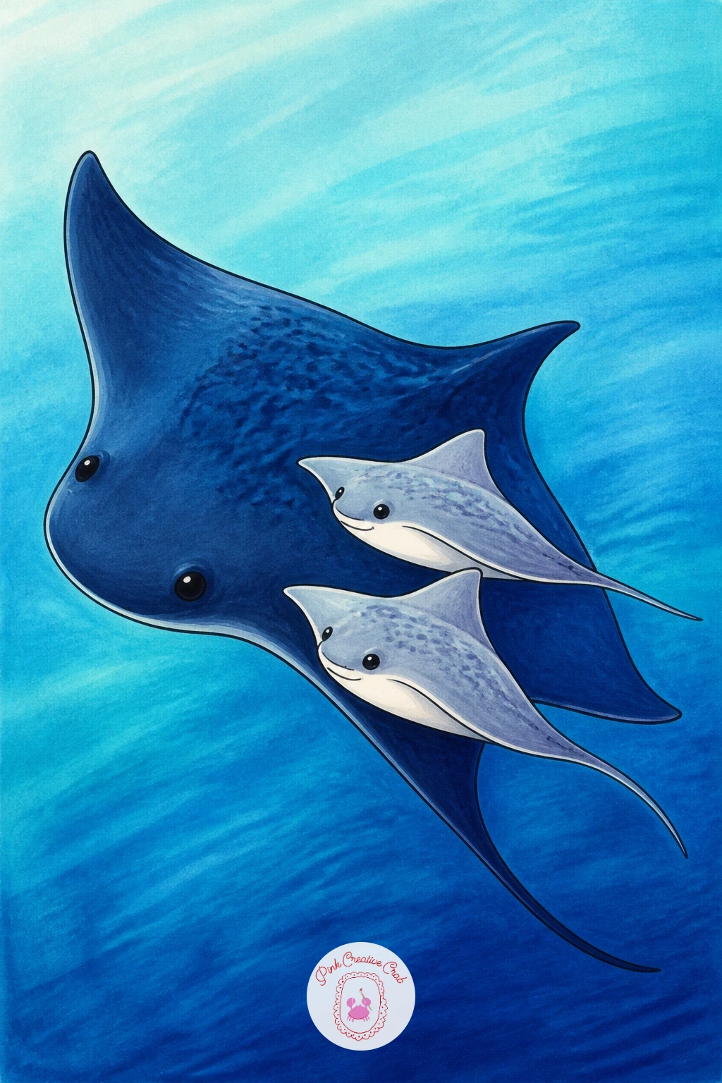 Stingray Family — Give yourself a bigger canvas for a stingray family, one larger ray with two or three smaller ones gliding alongside it. Stingray drawing
