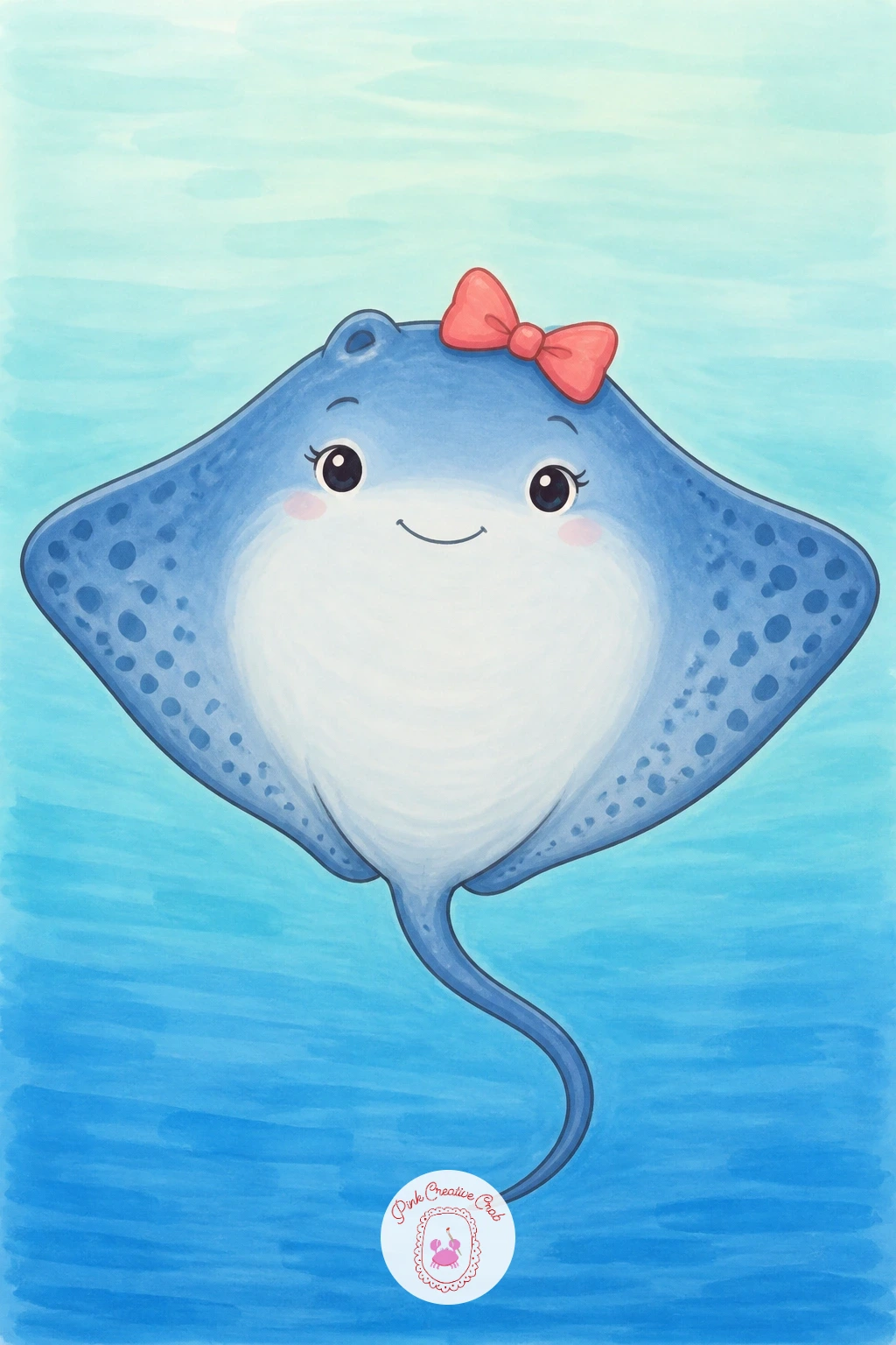 Stingray Wearing A Bow — Lighten things up with a stingray wearing a bow, a playful piece that works beautifully for a greeting card or a little print.