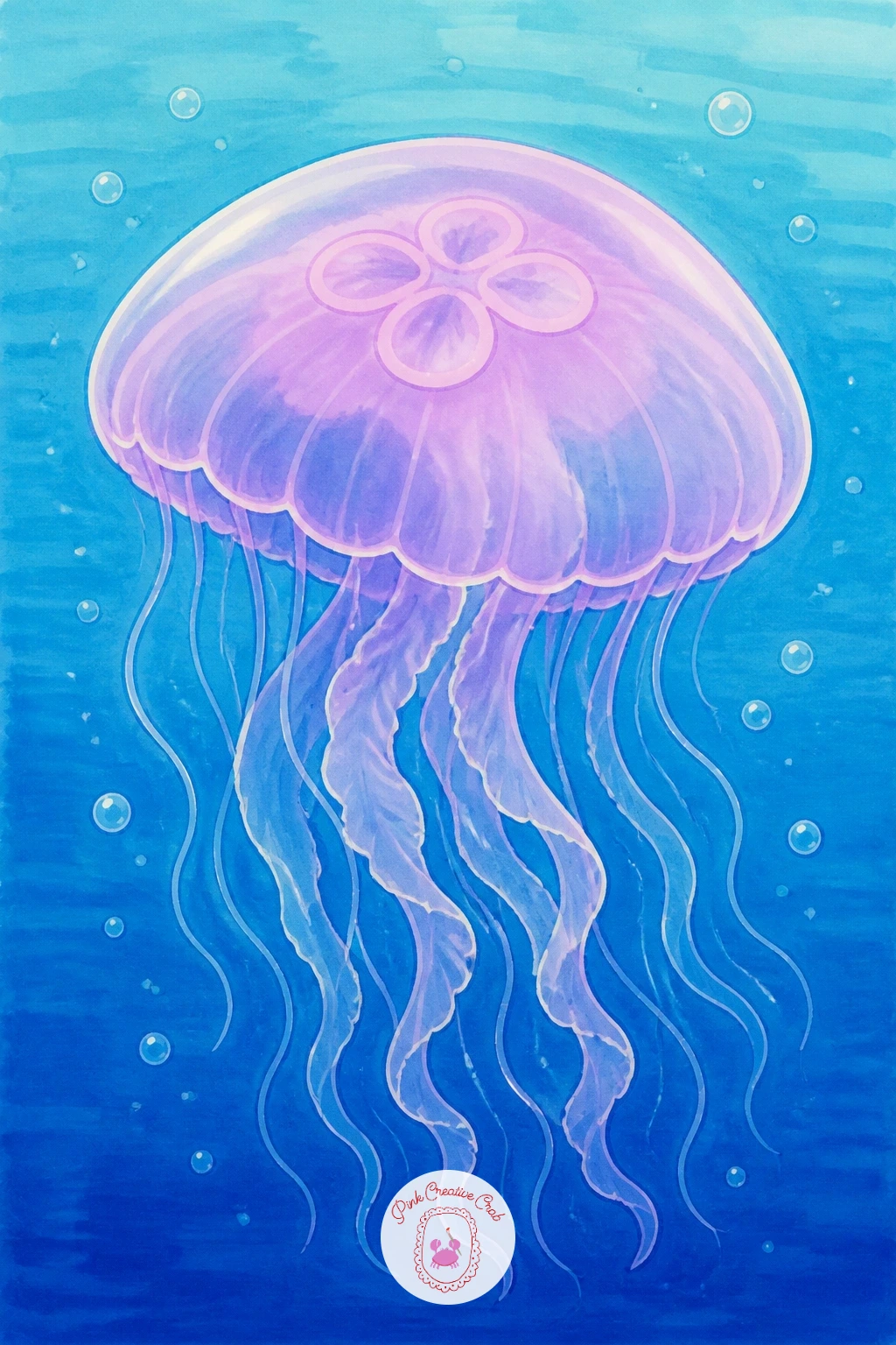Moon Jelly Drifting By — Shift gently out of rays with a moon jelly drifting by, one of the simplest and most forgiving shapes in the whole ocean world.