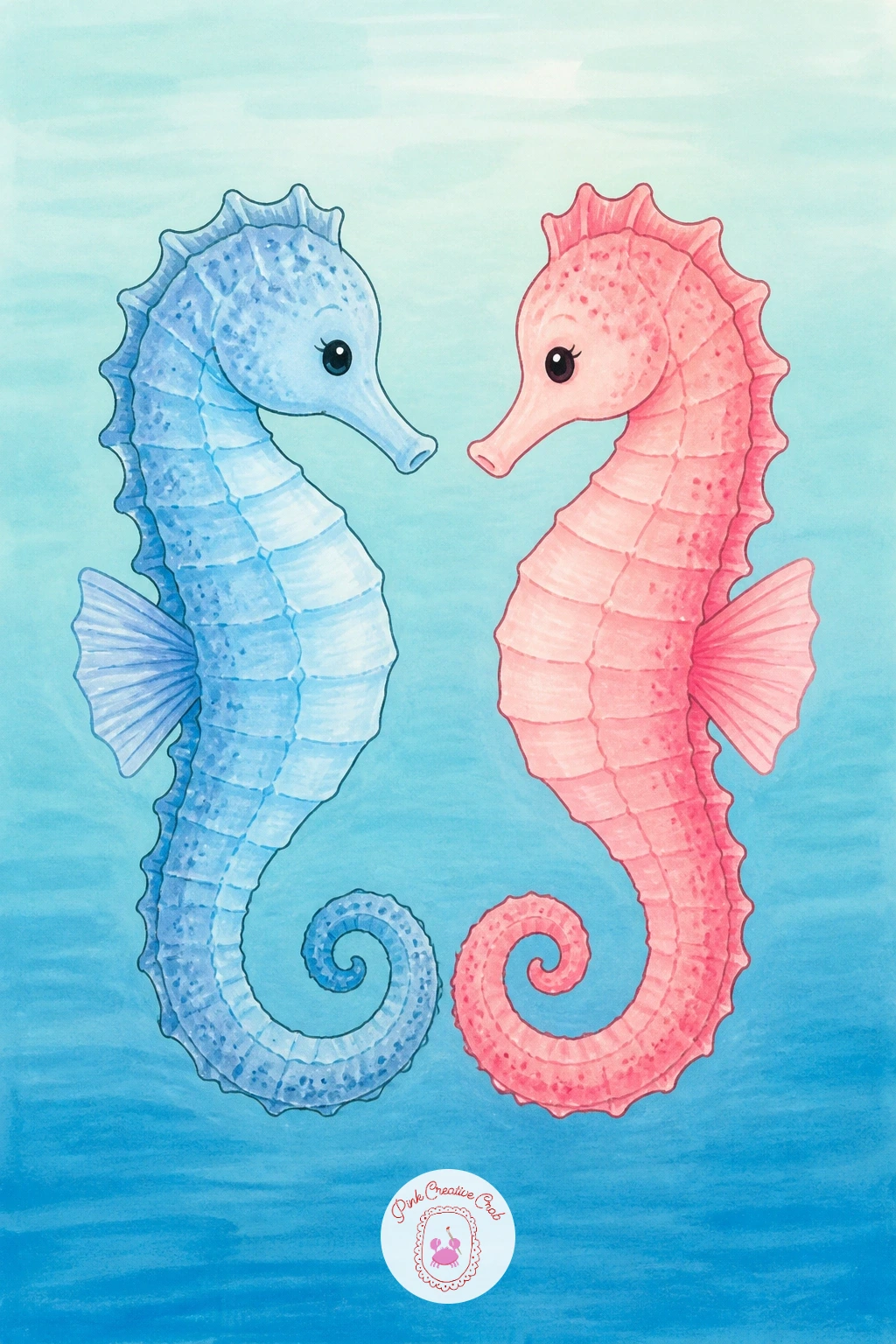 Seahorse Pair — Soften the pace with a seahorse pair, two small curling bodies facing each other, perhaps with tails loosely linked the way real seahorses