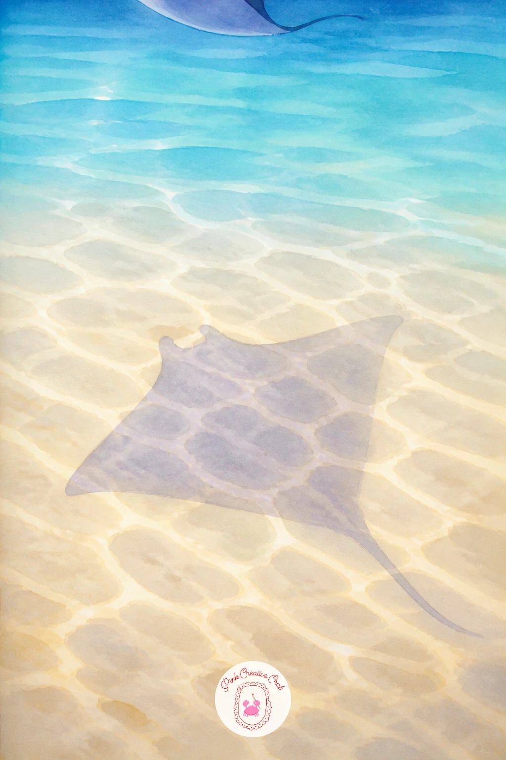Ray Shadow On The Sea Floor — Try a more conceptual piece with a ray shadow on the sea floor, where the real subject is the dappled light and dark shape rather
