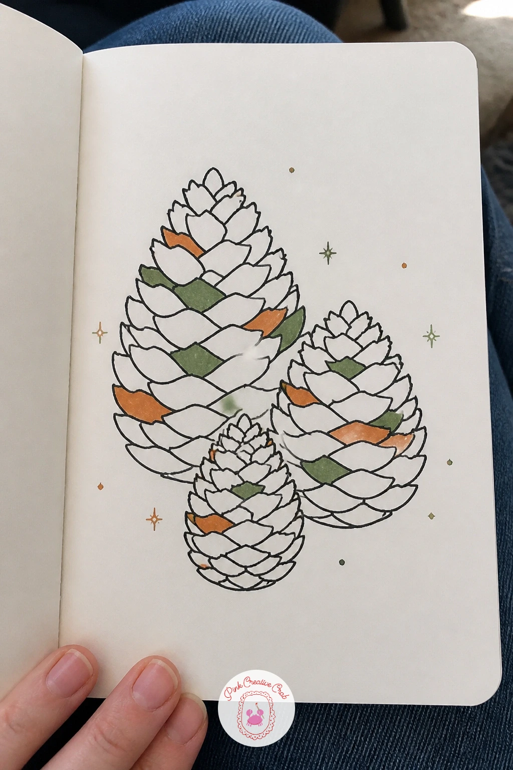 Pinecone Family — From one spiral shape to a whole cluster, a pinecone family is just three or four cones drawn at different sizes side by side. Nature doodles