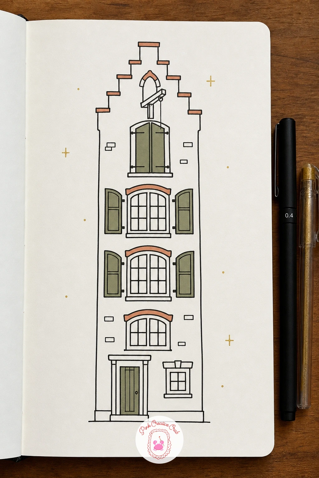 Dutch Canal House — Step into a tighter, taller shape with a narrow canal house, the kind that lines the waterways with a stepped or pointed gable top. House
