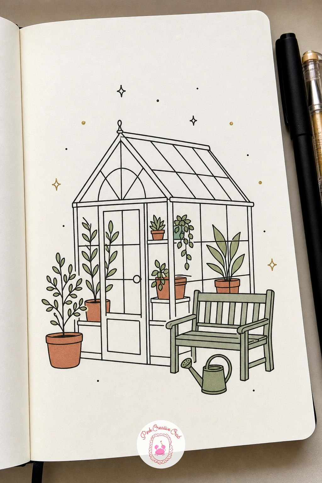 Greenhouse With a Bench — Try a structure made mostly of glass panes rather than solid walls. House doodles