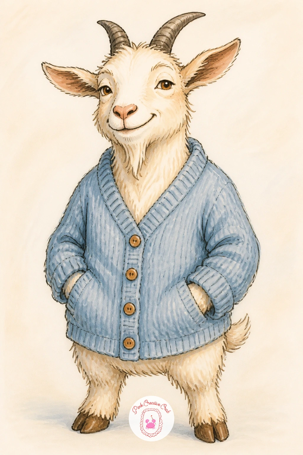 Goat in a Cardigan — Start this goat drawing with the easiest costume in the whole list: a cozy cardigan