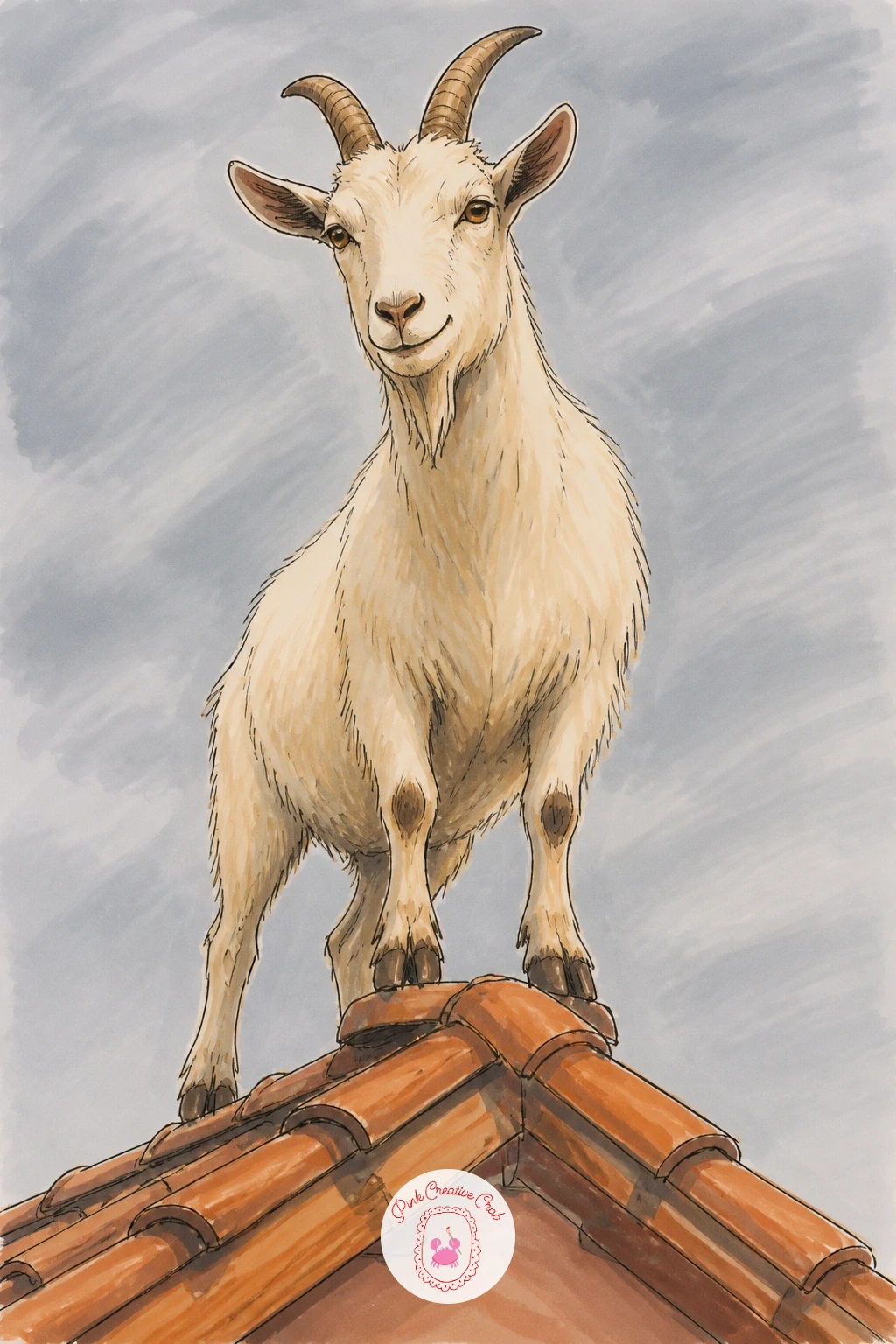 Goat Standing on a Roof — Few things are funnier than a goat drawing that puts the animal exactly where it shouldn't be