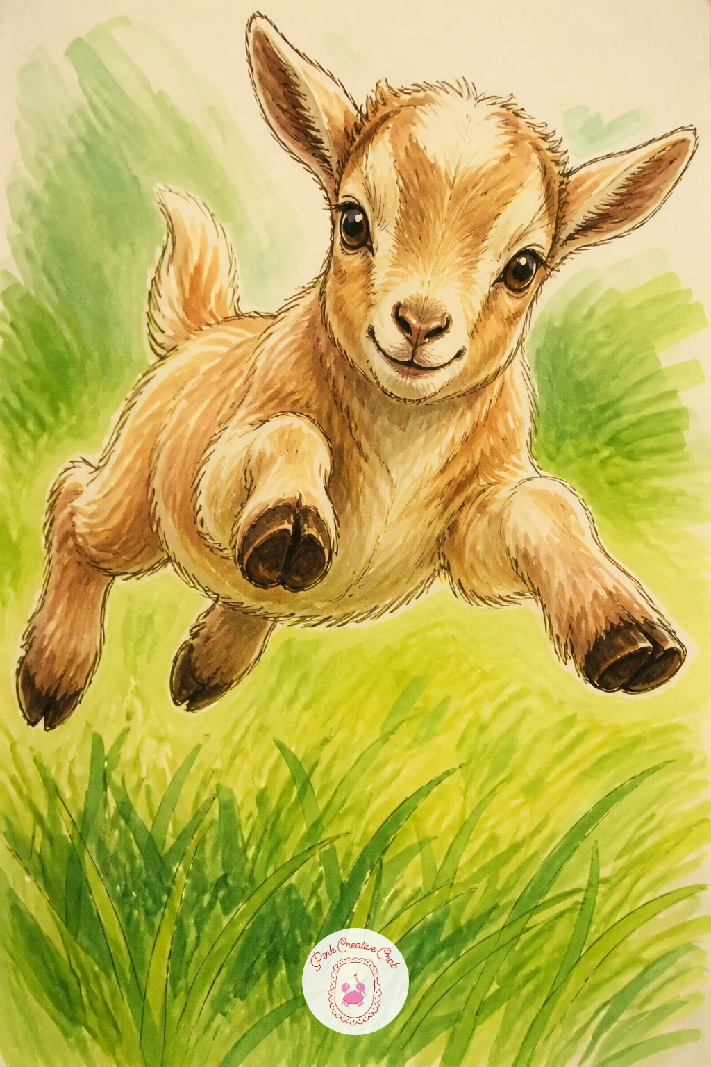 Baby Goat Mid Jump — Baby goats are built for this kind of energy, so let this one leap right off the page. Goat drawing