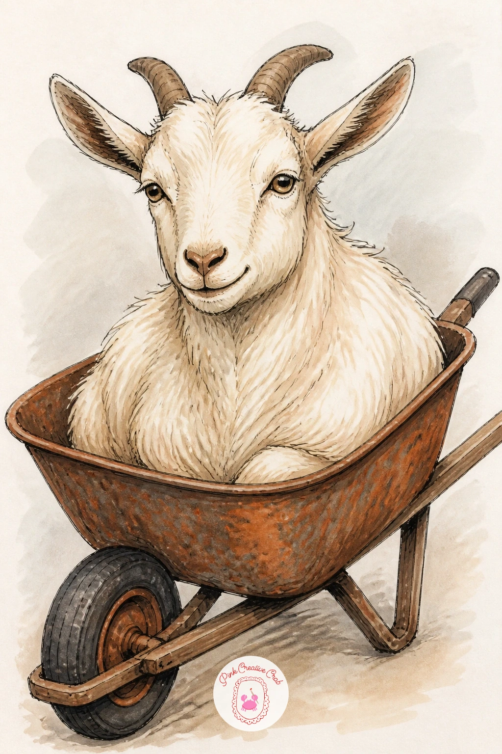 Goat in a Wheelbarrow — This one is pure farmyard chaos in the best way. Goat drawing