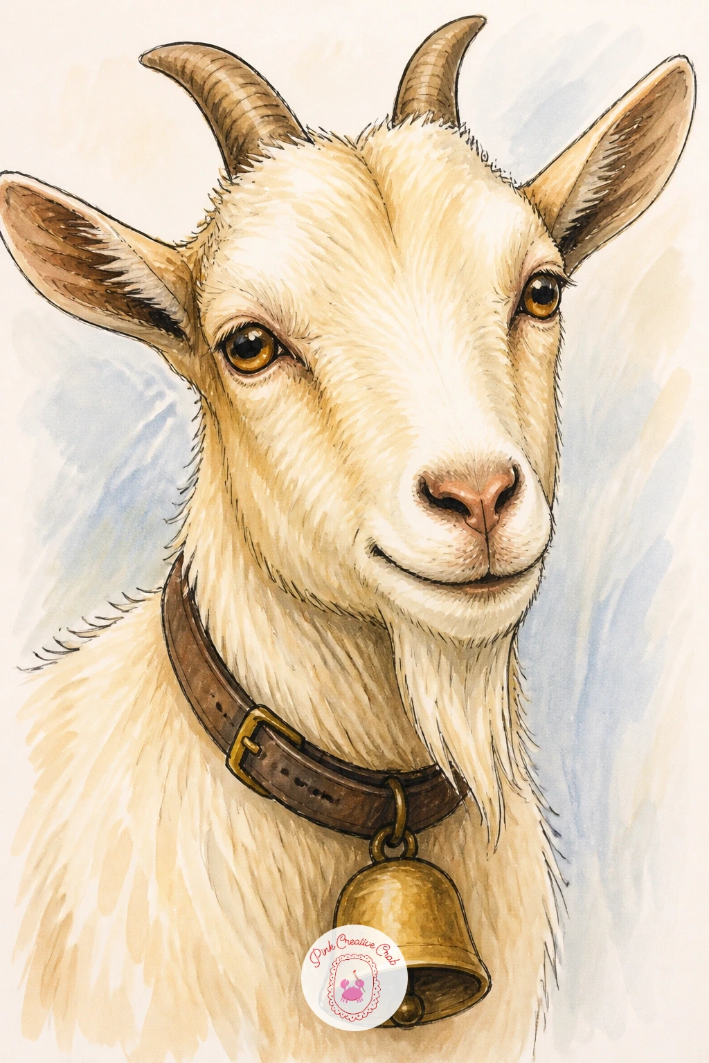 Goat With a Cow Bell — A simple bell around the neck turns an ordinary goat drawing into something that feels like a real farmyard character