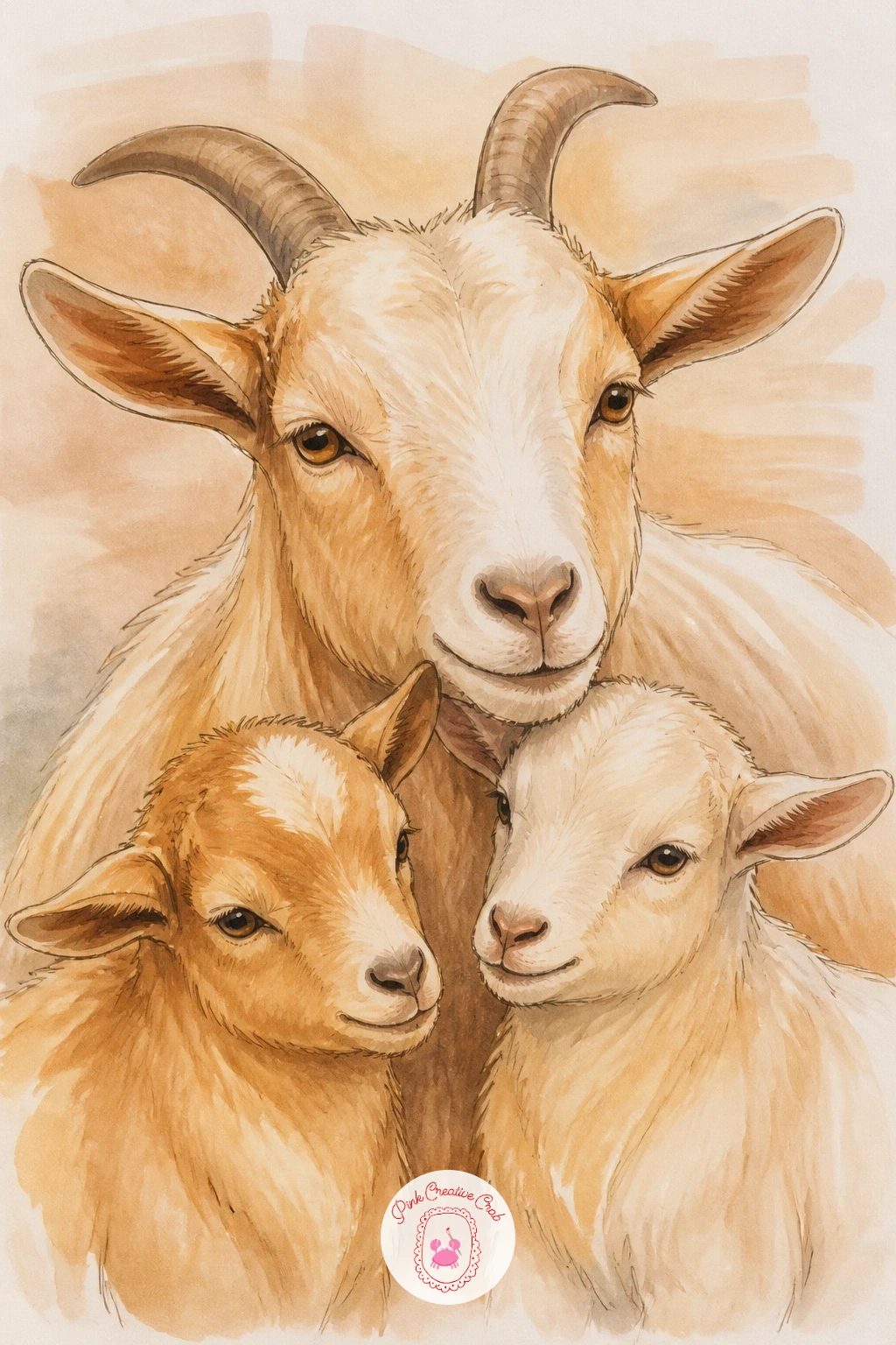 Goat Family — Move from a single goat drawing to a small family group with one adult and one or two kids standing close together