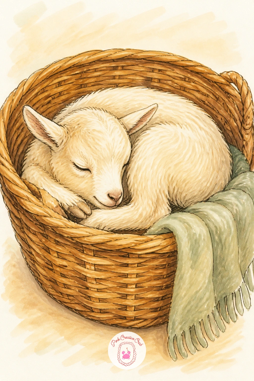 Kid Goat in a Basket — This goat drawing keeps things small and sweet: a kid goat curled up inside a woven basket