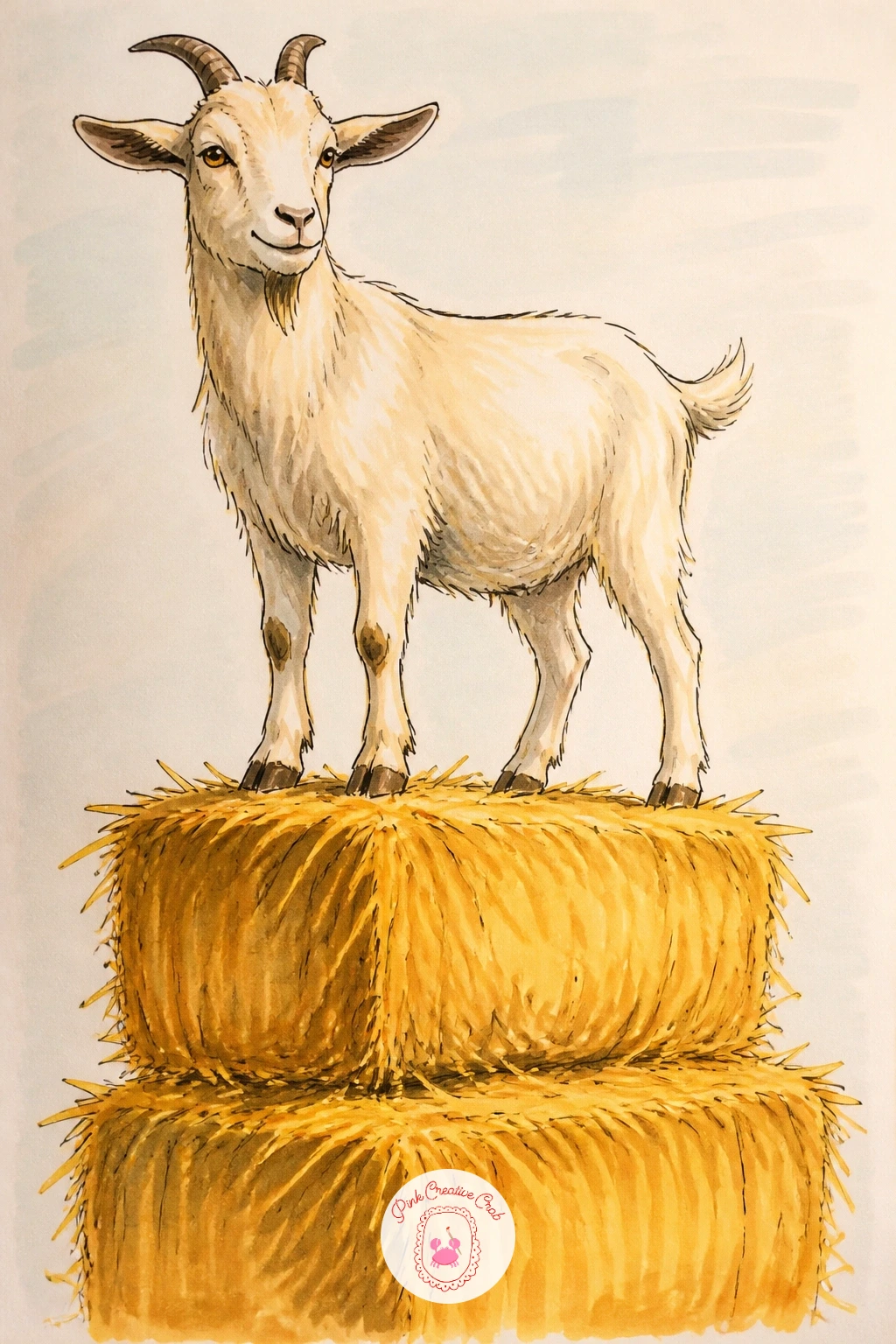 Goat on Hay Bales — Stack a couple of simple hay bales and let this goat drawing climb right on top