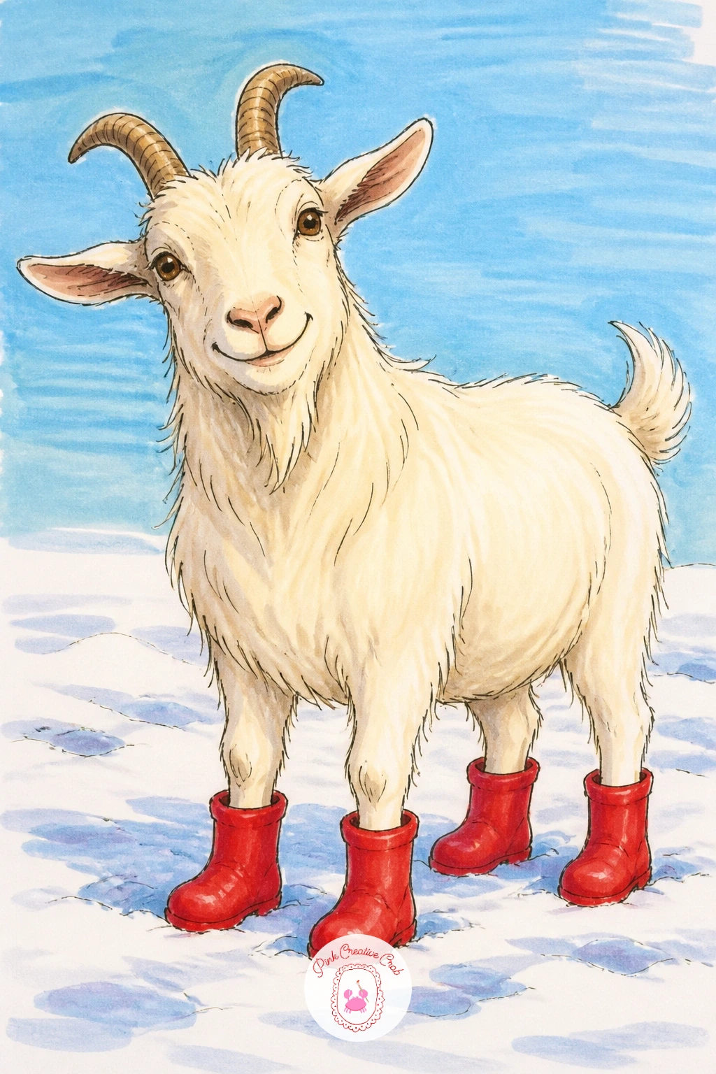 Goat in Snow Boots — Bring a bit of winter charm into this goat drawing by fitting four tiny boots onto the goat's hooves