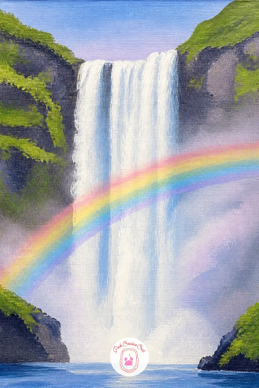 Waterfall With Rainbow Mist — Light is the trick here, so decide early where your sun sits: place it just above and behind the fall and the rainbow arcs