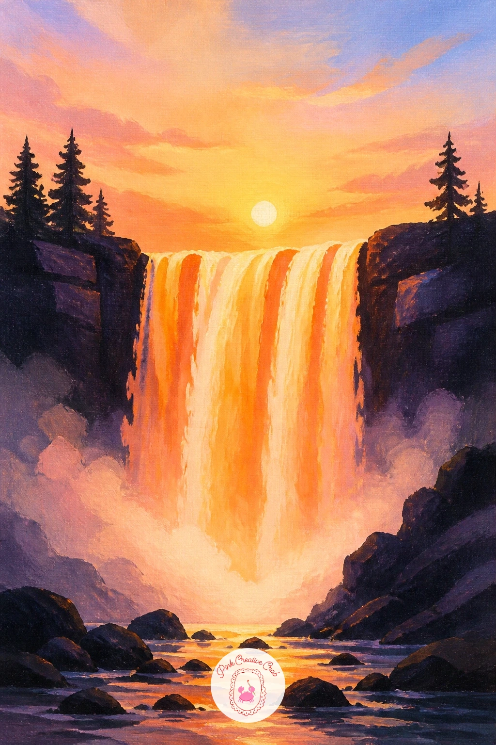 Waterfall at Sunrise — Let the light do almost all of the work here. Waterfall painting