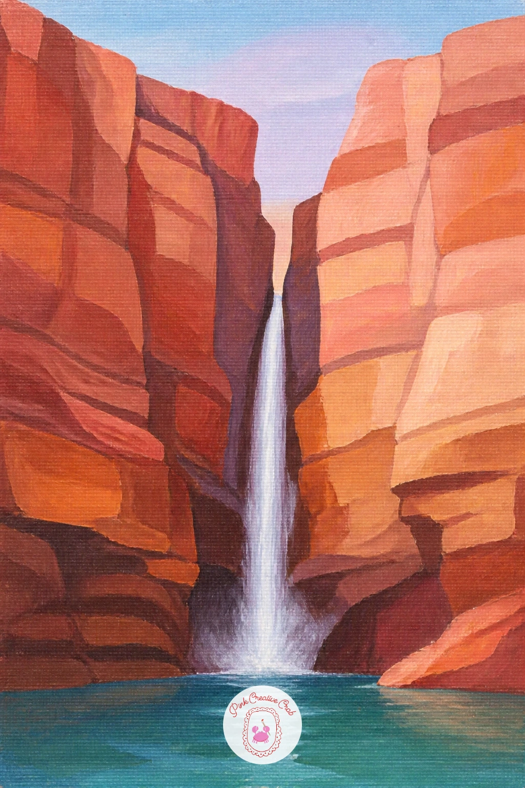 Canyon Waterfall — Scale shifts here, so compare the width of the fall to the width of the canyon walls before you start: the water should look narrow against