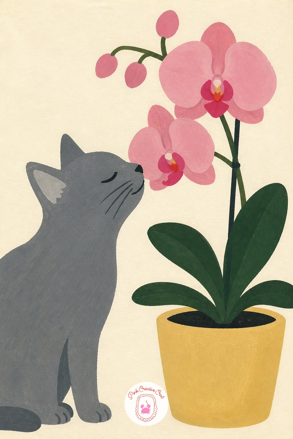 A Cat Sniffing an Orchid — Add a living character with a cat sniffing an orchid, a small scene that pairs an animal with a plant for the first time on this