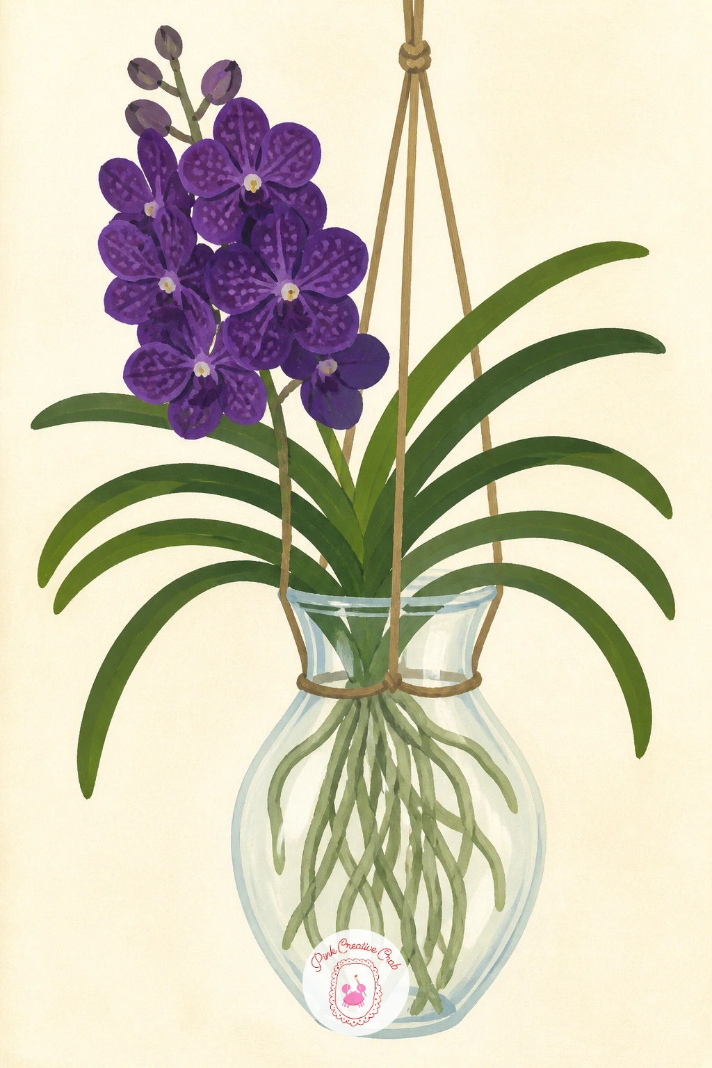 Vanda Hanging in a Glass Vase — Try a vanda next, often grown bare rooted and hung in a glass vase rather than potted in soil, which makes for an unusual