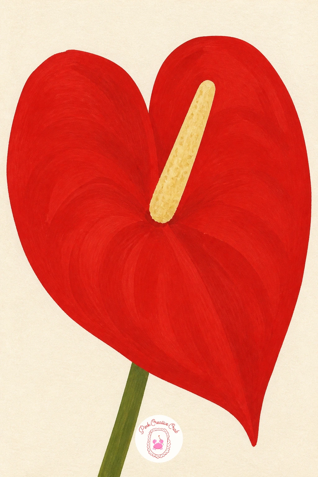 Red Anthurium — Paint a red anthurium next, a flower that is really one glossy heart-shaped spathe with a single straight spike rising from its center. Orchid