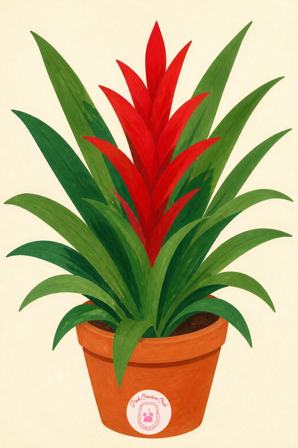 Bromeliad — Try a bromeliad, whose rosette of long pointed leaves and bright central bract make it a strong shape study after the softer orchids earlier on the