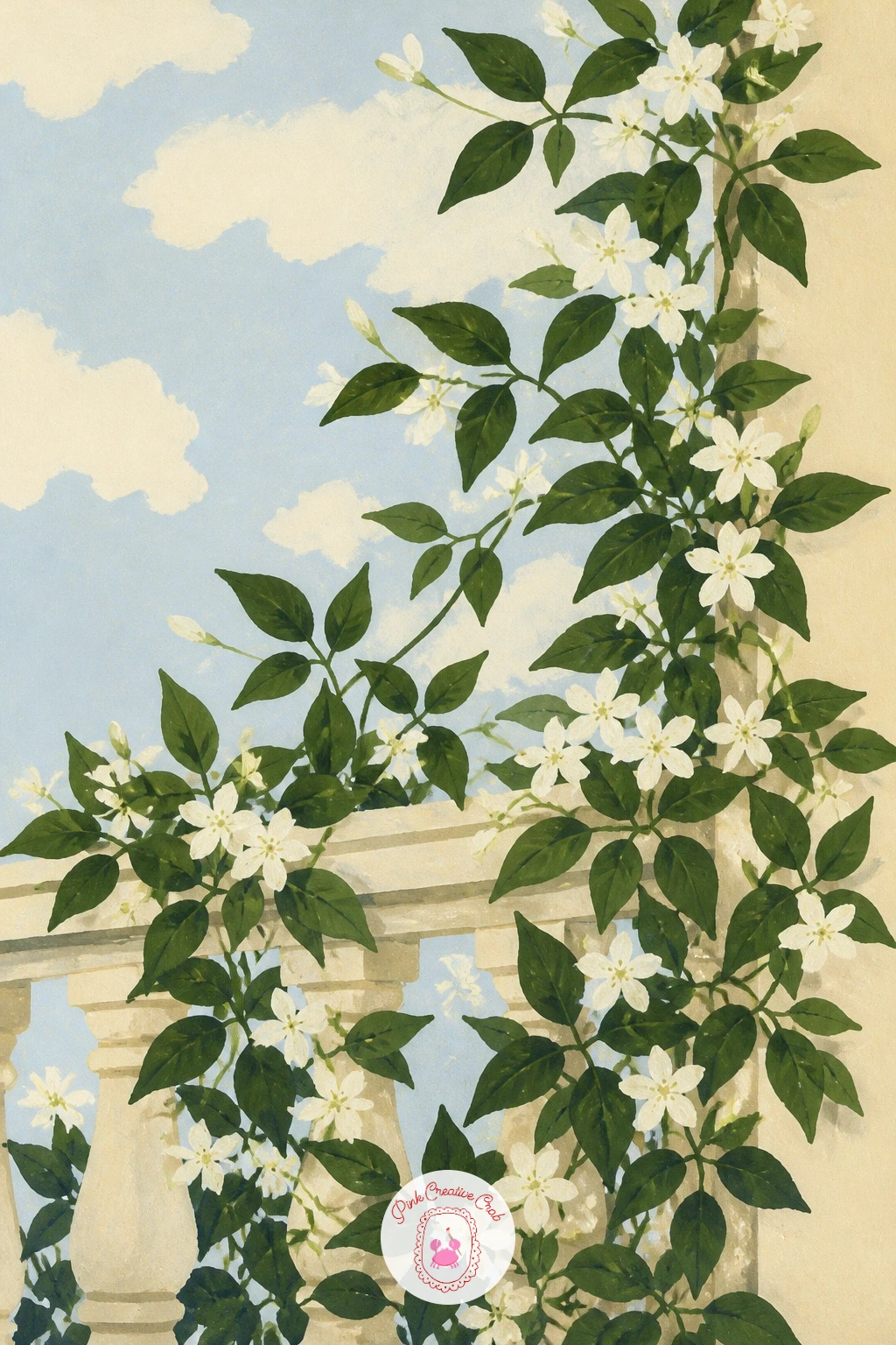 Jasmine Vine on a Balcony — Take the vine idea outdoors with jasmine climbing a balcony railing, a scene that mixes architecture with a flowering plant for the