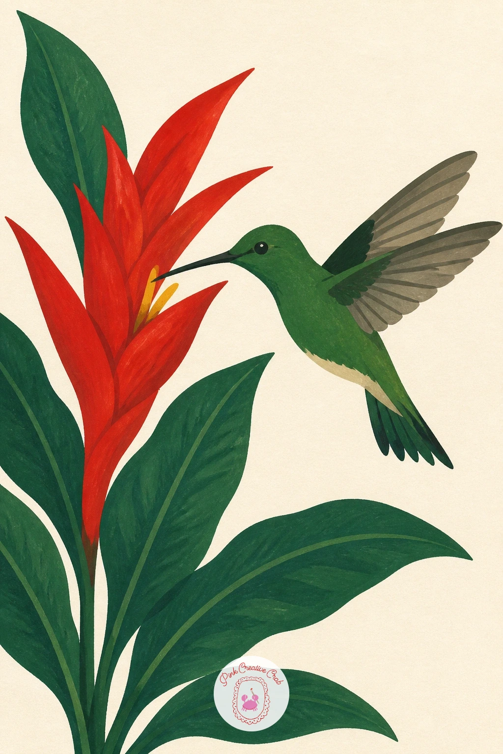 Hummingbird at a Tropical Flower — Add motion to the page with a hummingbird visiting a tropical flower, a scene that pairs a small creature with a bloom the