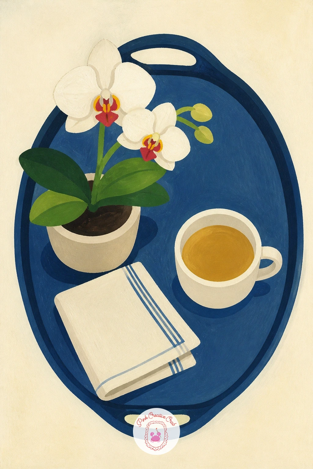 Orchid on a Breakfast Tray — Bring the orchid back indoors for a quieter, cozier scene with one set on a breakfast tray. Orchid drawing