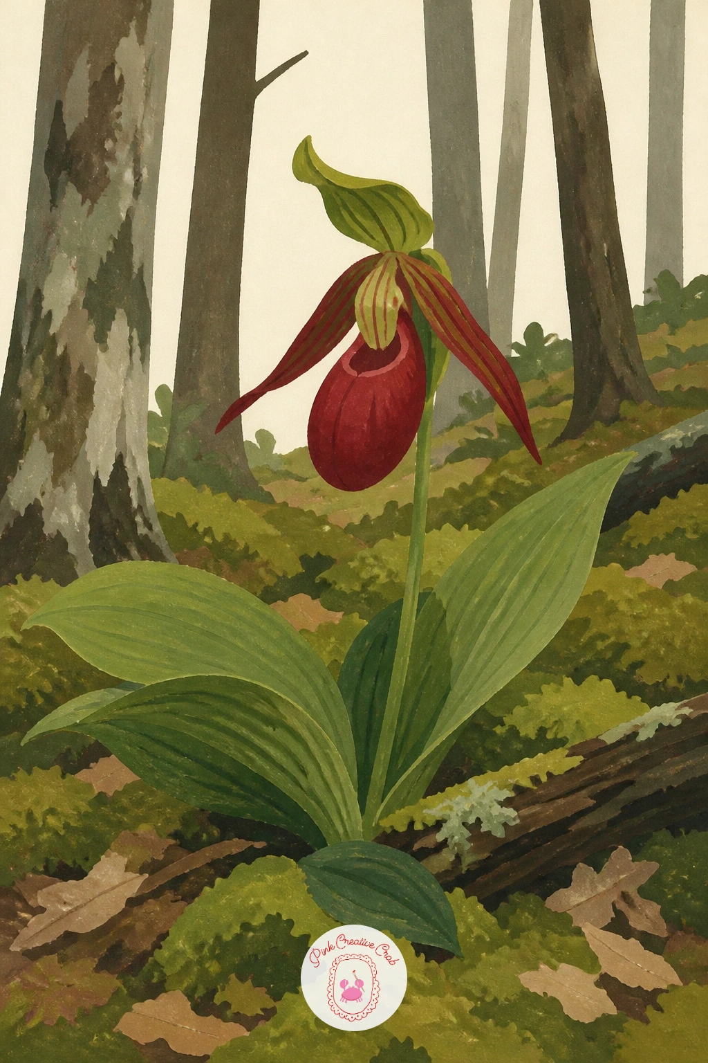 Lady Slipper Orchid in a Forest — Close the list in a wilder setting with a lady slipper orchid growing in a forest, a wild cousin of the potted slipper orchid