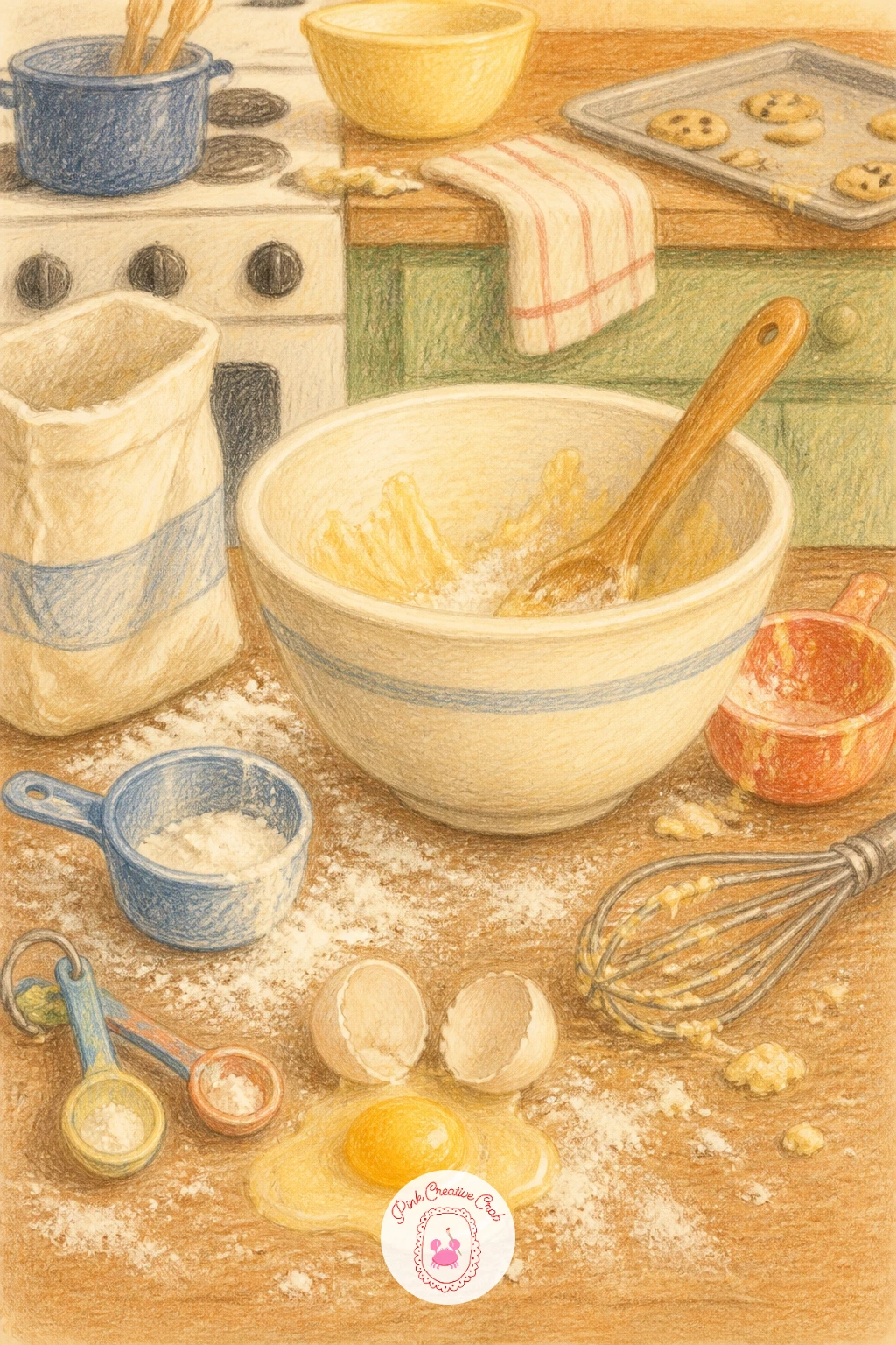 A Messy Kitchen After Baking — Give the baking theme a satisfying finish with a messy kitchen after baking, a scene that is really a study in clutter rather