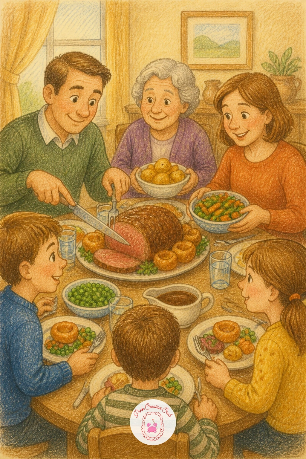 A Family Sunday Roast — Close the whole series with a family Sunday roast, the biggest scene in this list and a fitting one to end on. Cooking drawing