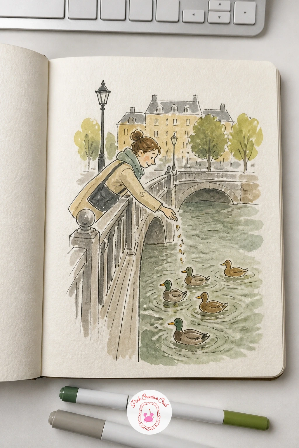 Feeding Ducks on the Way to Work — Move from the quiet of the kitchen window out to feeding ducks on the way to work, a livelier scene with movement to