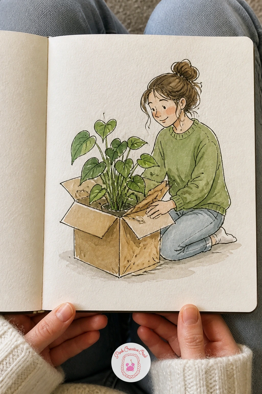 A New Plant Arriving in the Post — A new plant arriving in the post gives you a box to draw, always a satisfying shape to get right. Sketchbook diary