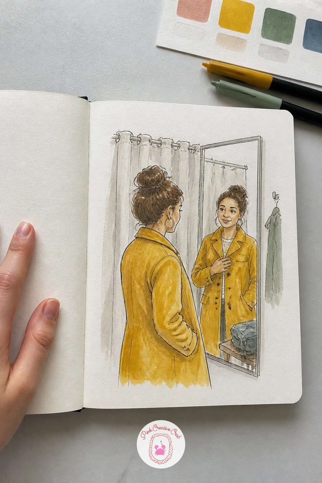 Trying On a New Coat in a Fitting Room — Trying on a new coat in a fitting room is a nice change of pace because the whole scene is just you and a mirror.