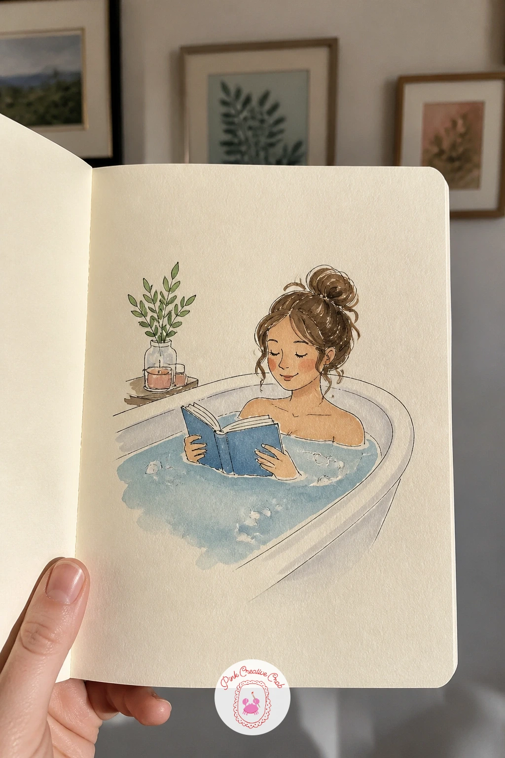 A Bath With a Book — A bath with a book is a quiet, cozy page where the challenge is drawing water convincingly without overworking it. Sketchbook diary