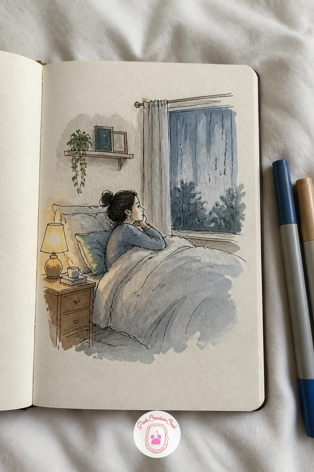 Watching Rain From Bed — Watching rain from bed pairs nicely with the earlier bus window idea, but here the mood is stiller and the window sits closer to you.