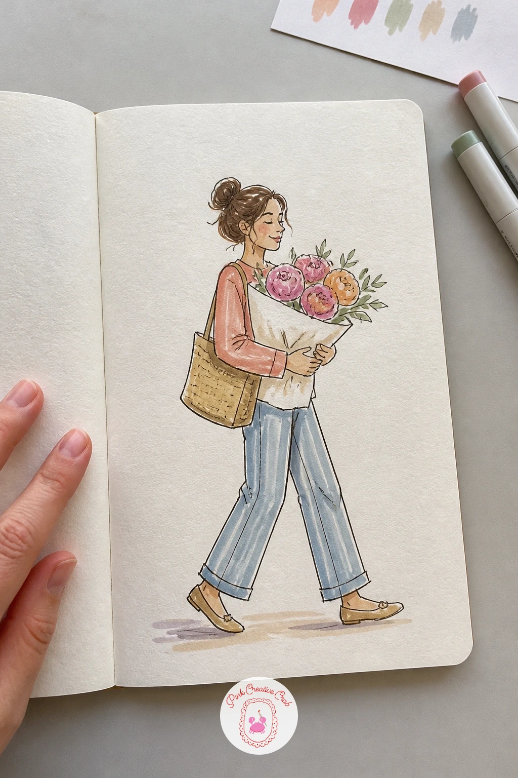 Buying Flowers for Myself — Buying flowers for myself turns a small act of self-kindness into a page built around one generous bouquet. Sketchbook diary