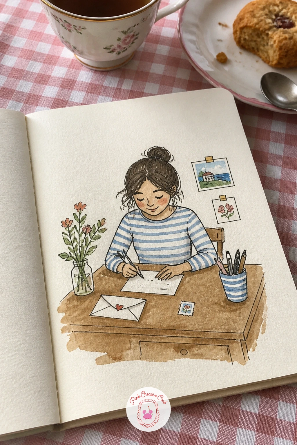 Writing a Letter at My Desk — Writing a letter at my desk is a quiet still page, built around the small details scattered across a desk surface rather than any