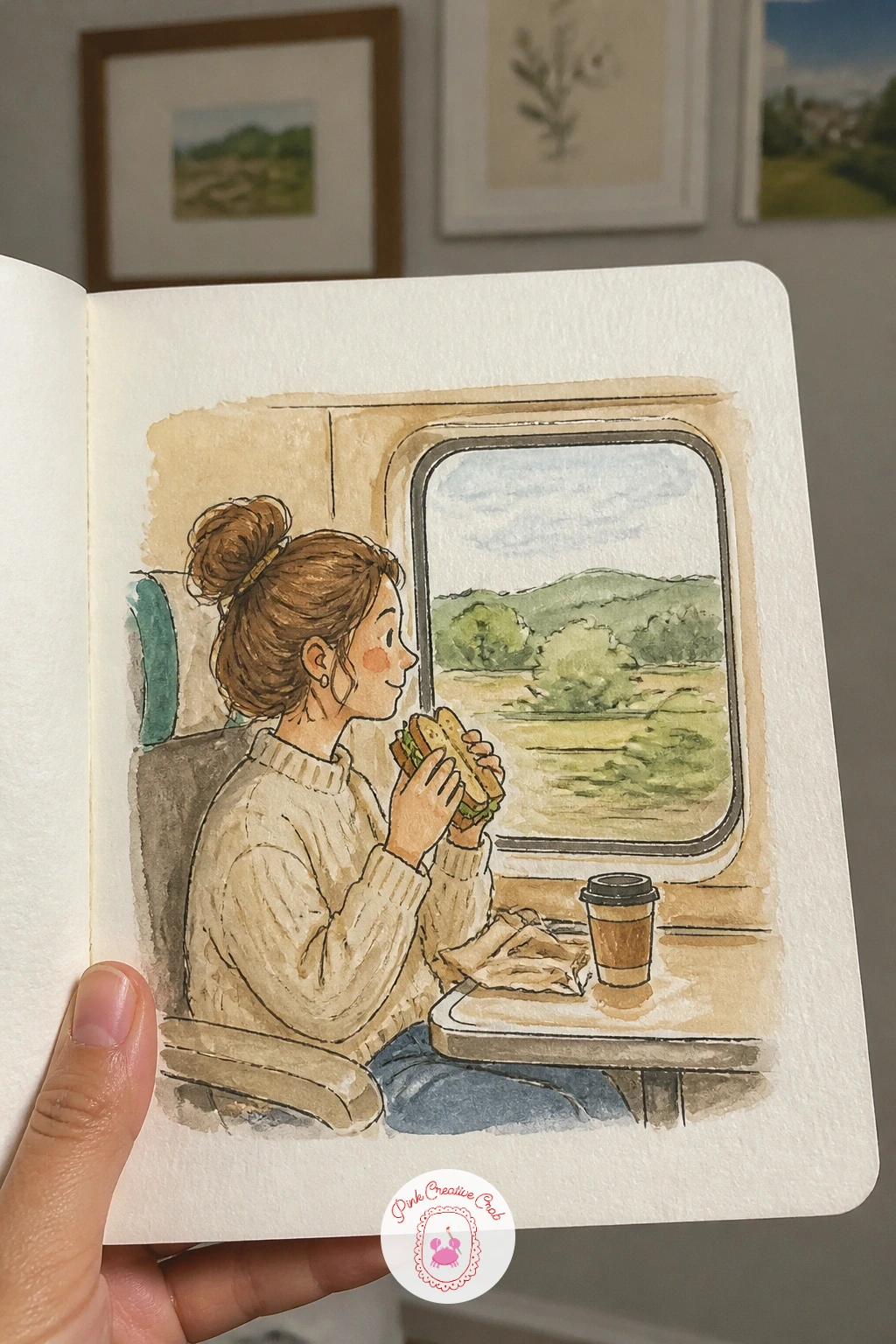 A Train Journey With a Sandwich — A train journey with a sandwich sits you in a train seat with a small tray table in front, a cozy mid-journey moment.